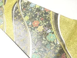 波に草花模様織出し袋帯